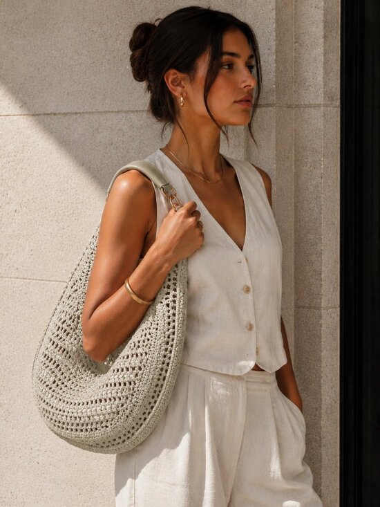 Handbags - NWT Camden Crochet Hobo Bag Sage Green Slouchy Woven Shoulder Purse